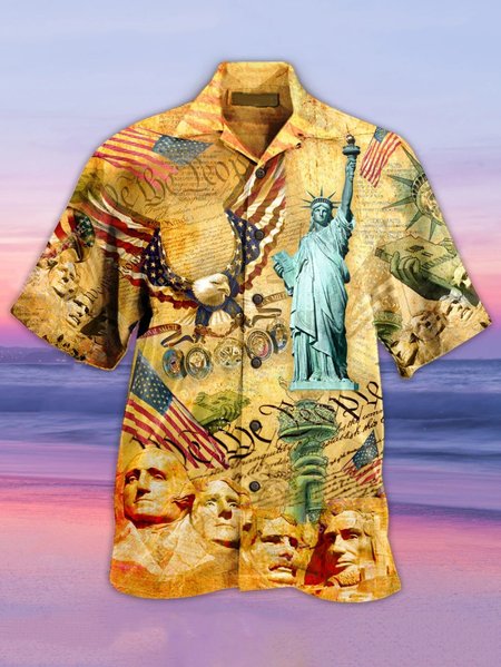 

Cotton-Blend Abstract Vintage Shirts, As picture, Men's Floral shirt