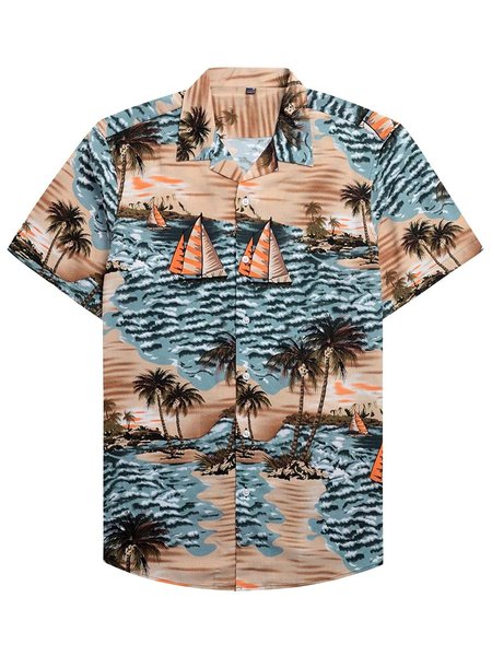 

Basic Regular Fit Short Sleeve Casual Hawaiian Shirt for Men, Color, Men's Floral shirt