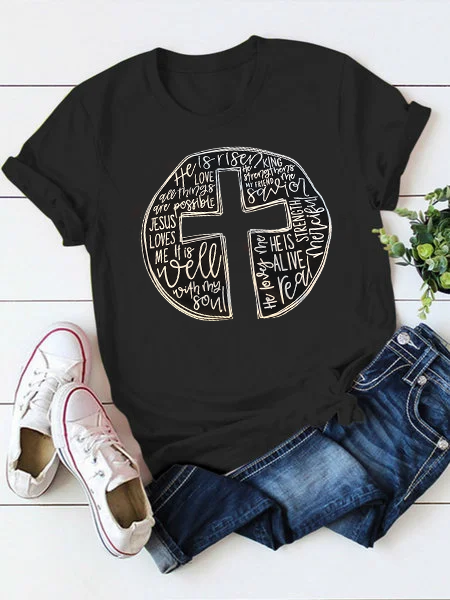 Maniche Corte Pasqua Casuale Camicie & Top Cotone, Nero, T-Shirts