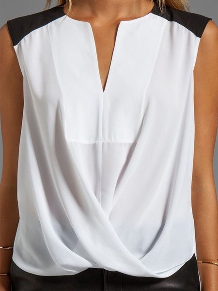 

Vintage Tinta unita Colore-block Statement Senza maniche Casuale Top, Nero bianco, Tank Top