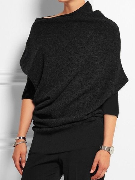 

Vintage Plain Statement Plus Size 3/4 Sleeves Casual Top, Black, Tees