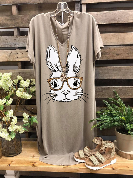 Easter Bunny With Glasses Knitting Dress, Khaki, Dresses