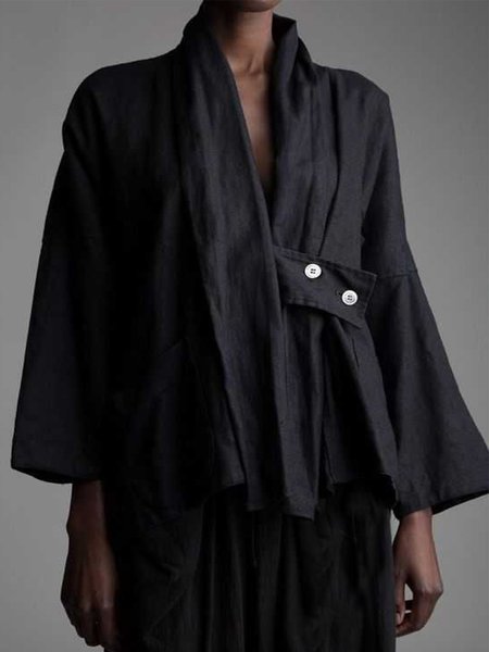

Vintage Plain Statement Butttoned Plus Size 3/4 Sleeves Casual Tops, Black, Blouses and Shirts