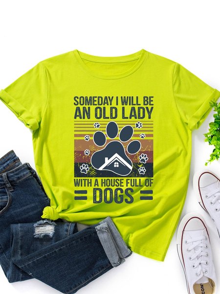 

Old Lady Graphic Short Sleeve Round Neck Loose Tee, Fluorescent green, T-shirts
