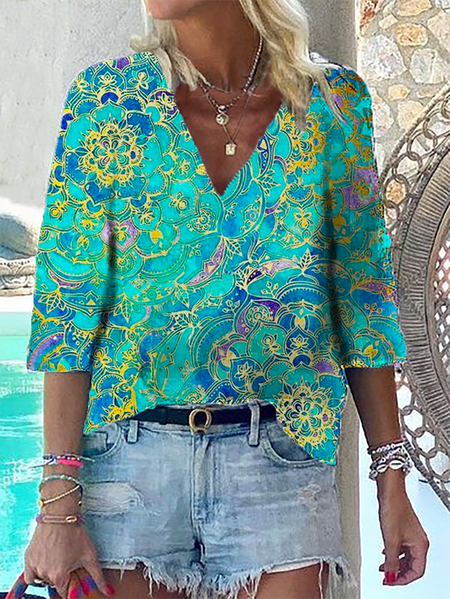 

Stampato Casuale Top, Blu, Blouses & Shirts