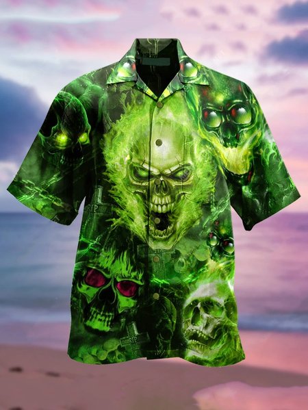 

Abstract V Neck Casual Shirts & Tops, Green, Men's Floral shirt