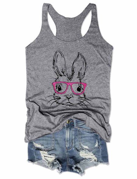 

Bunny With Glasses Tank Top, Gray, Tank Tops