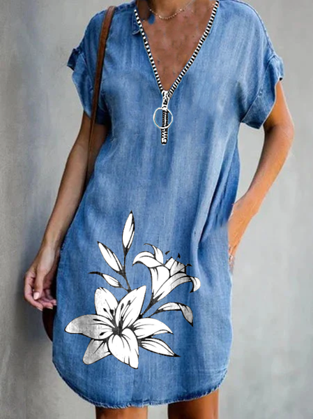 

Abito Dritto Maniche Corte, Blu, Dresses