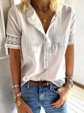 

Short Sleeve V Neck Tops, Beige, Blouses & Shirts