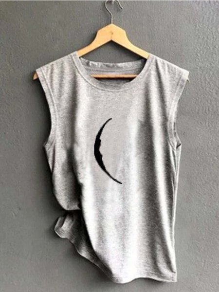 

Crew Neck Cotton-Blend Sleeveless Tanks & Camis, Light gray, Tank Tops & Camis
