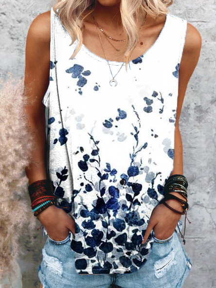 

Vintage Dritto Maniche Corte Camicie & Top Cotone, Bianco, Tank Top