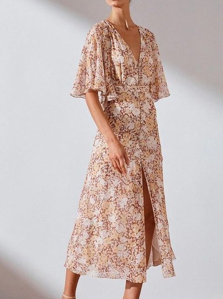 

Frill Sleeve Holiday Midi Dress, Flower, Maxi Dresses