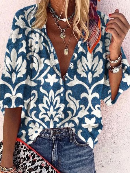 

Camicie & Top Dritto Scollo a V Casuale Cotone, Blu, T-Shirts