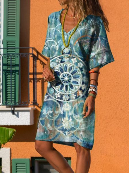 

Dritto Girocollo Gonna Casuale, Azzurro, Dresses