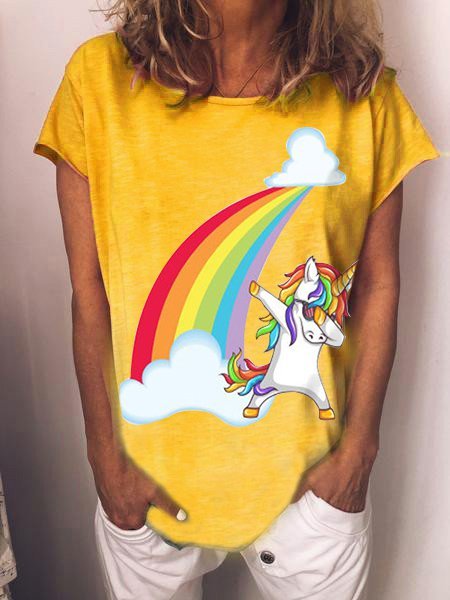 

Casual Cotton-Blend T-shirt, Yellow, T-shirts