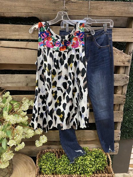 

Floral Vintage Sleeveless A-Line Shirts & Tops, Multicolor, Auto-Clearance