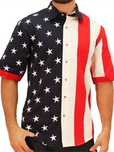

American Flag Print Buttoned up Shirts, Navy blue, Men's Floral shirt
