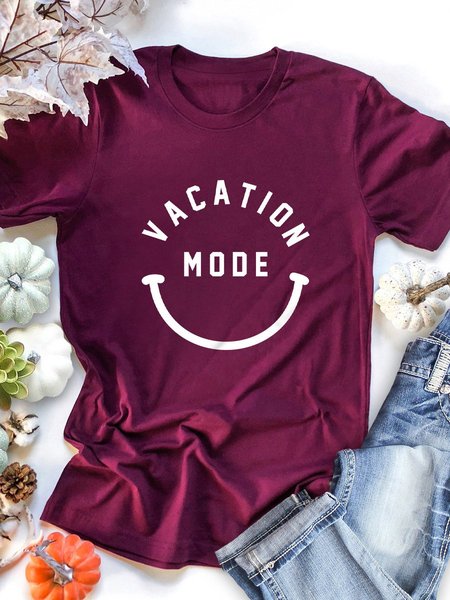 

Vacation Mode Smiley Graphic Tee, Wine red, T-shirts