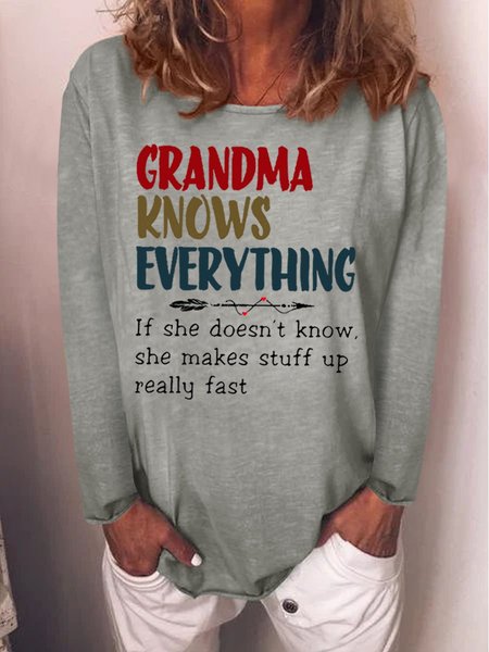 

Grandma Knows Everything Women's Long Sleeve Shirt, Grey, T-shirts