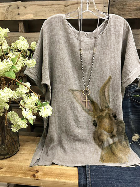 

Plus size Easter Rabbit Casual Tops, Gray, T-Shirts