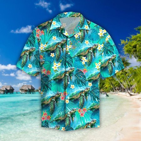 

Beautiful Tropical Turtles Hawaii Shirt, Light blue, Men's Floral shirt