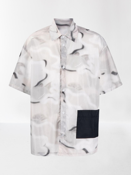 

Ombre Shawl Neck Casual Shirts, Gray, Men's Floral shirt