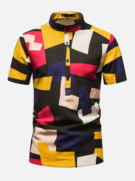 

Vintage Stand Collar Cotton-Blend Shirts & Tops, Black, Shirts