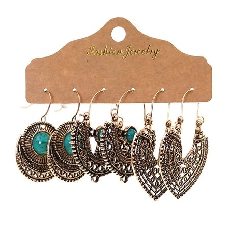 

Earring three-piece set combo retro court turquoise leaves geometric flowers pop earrings drop studs, Sets5, Earrings