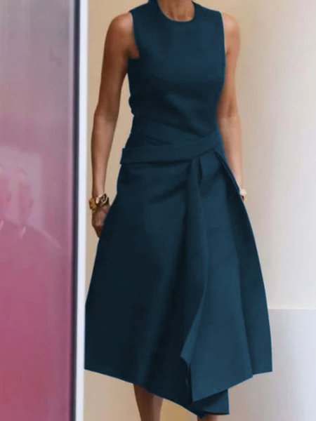 

Casuale senza maniche Girocollo taglia grande Abito, Blu, Midi Dresses