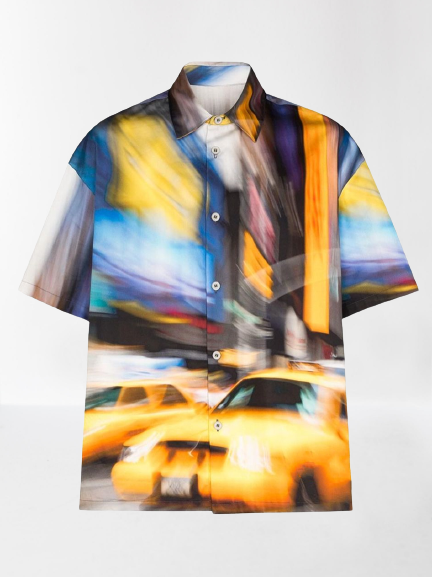 

Casual Taxi Urban Print Shawl Neck Shirts, Blue-yellow, Men's Floral shirt