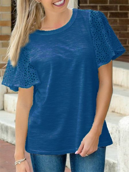 

Casual Crew Neck Cotton-Blend T-shirt, Royal blue, T-Shirts