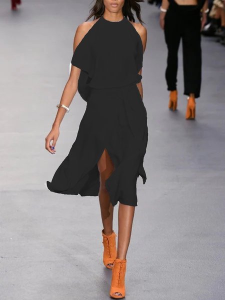 

Casuale Maniche Corte Girocollo taglia grande Abito, Nero, Mini Dresses