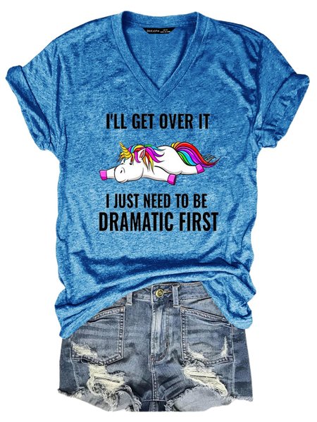 

Short Sleeve V Neck Cotton-Blend Shirts & Tops, Blue, T-shirts