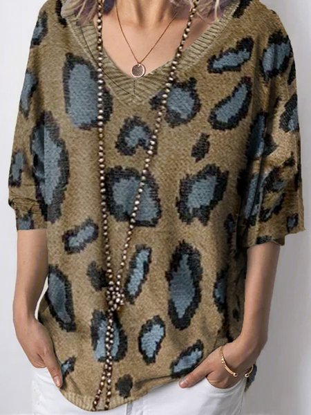 

Leopard Short Sleeve V Neck Shirts & Tops, Brown, Auto-Clearance