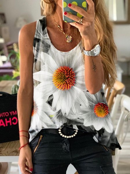 

Secret Garden Flower Print Tank Top, White, Tank Tops