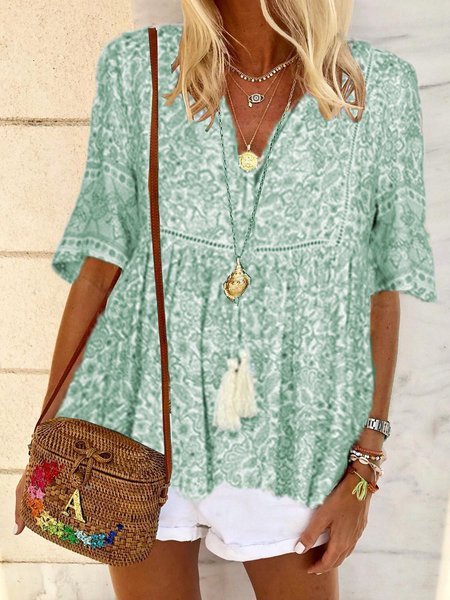 

Casual Half Sleeve Tops, Green, Tops