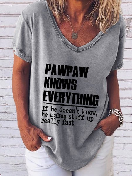 

Papa Knows Everything Short Sleeve Letter Casual Woman Tee, Gray, T-shirts