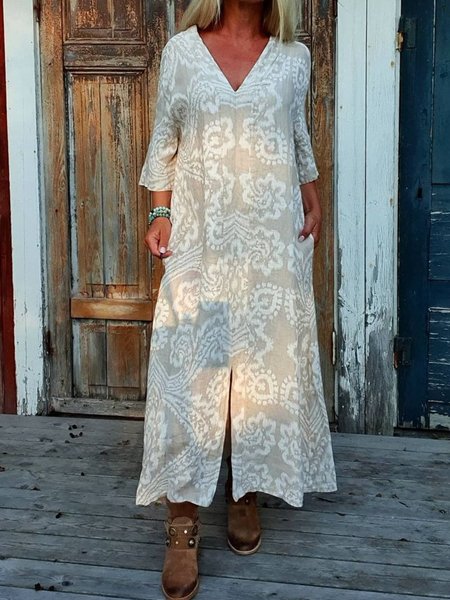 

Abito Scollo a V Manica a Volant Misto Cotone, Come immagine, Maxi Dresses