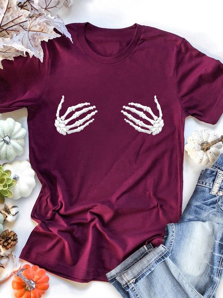 

Punk Skull Palm Graphic Tee, Wine red, T-shirts