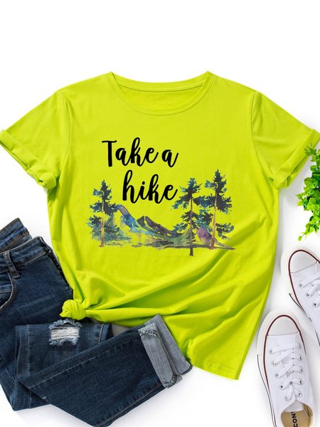 

Take A Hike Graphic Crew Neck Short Sleeve Casual Tee, Fluorescent green, T-shirts