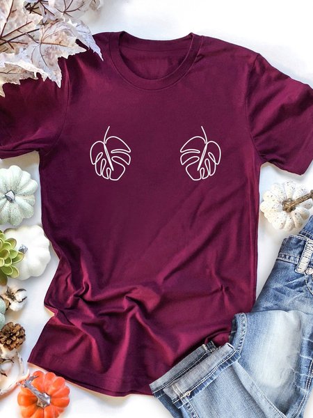 

Summer Two Leaves Graphic Tee, Wine red, T-shirts