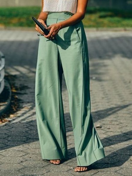 

Vintage Tinta unita Statement Tasche taglia grande Casuale Pantaloni, Verde, Bottoms