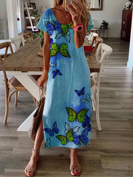 

Abito Dritto Bohemian, Blu, Dresses