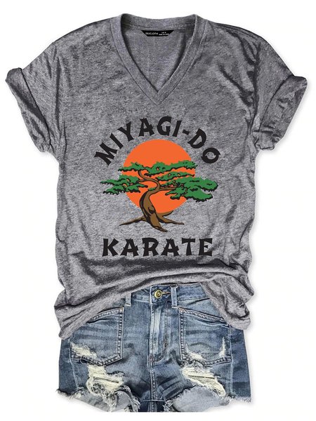 

MIYAGI-DO KARATE Short Sleeve Cotton-Blend Casual Woman Tee, Gray, T-shirts