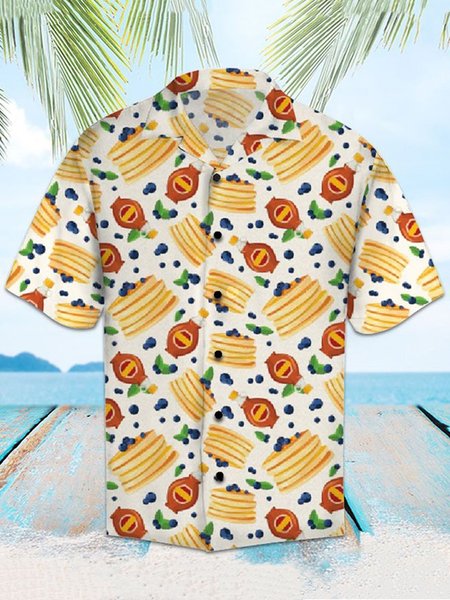 

Casual Sandwich Print Hawaiian Shirts, White, Men's Floral shirt