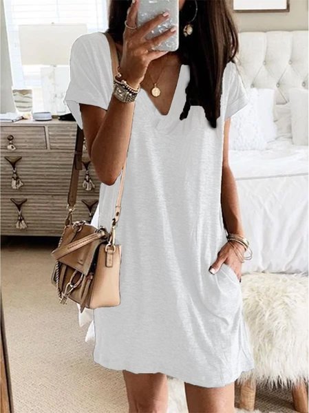 

Vintage Bohemian Vacanza Dritto Casuale Maniche Corte Semplice Abito, Bianco, Dresses