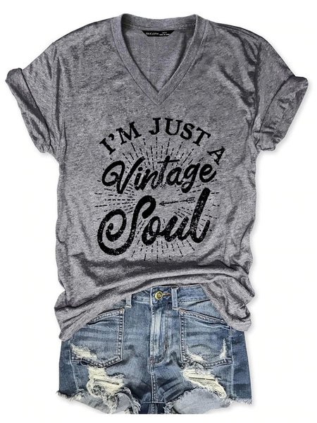

I'M Just A Vintage Soul Short Sleeve Casual Woman Tee, Gray, T-shirts