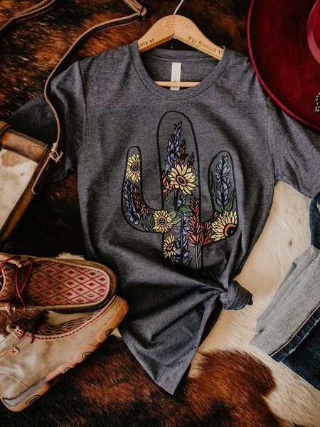 

Short Sleeve Floral Casual Shirts & Tops, Gray, T-shirts