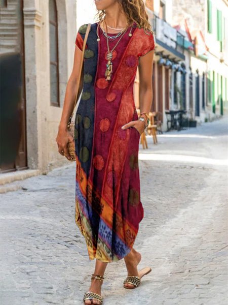 

Abito A-line Maniche Corte Vintage, Rosso, Dresses