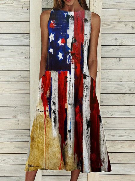 

Girocollo Gonna Casuale Misto Cotone, Colore di immagine, Linen & Cotton Dresses